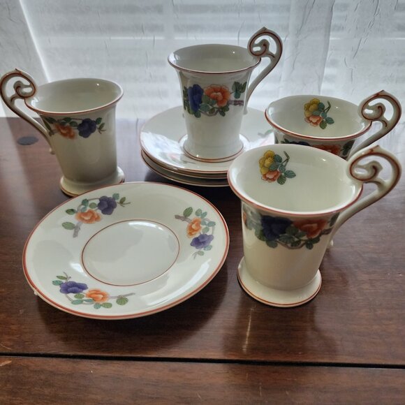 4 Rosenthal Indian Tree Cup Saucer 3.5" Continental line rust purple antique vin - Picture 10 of 16